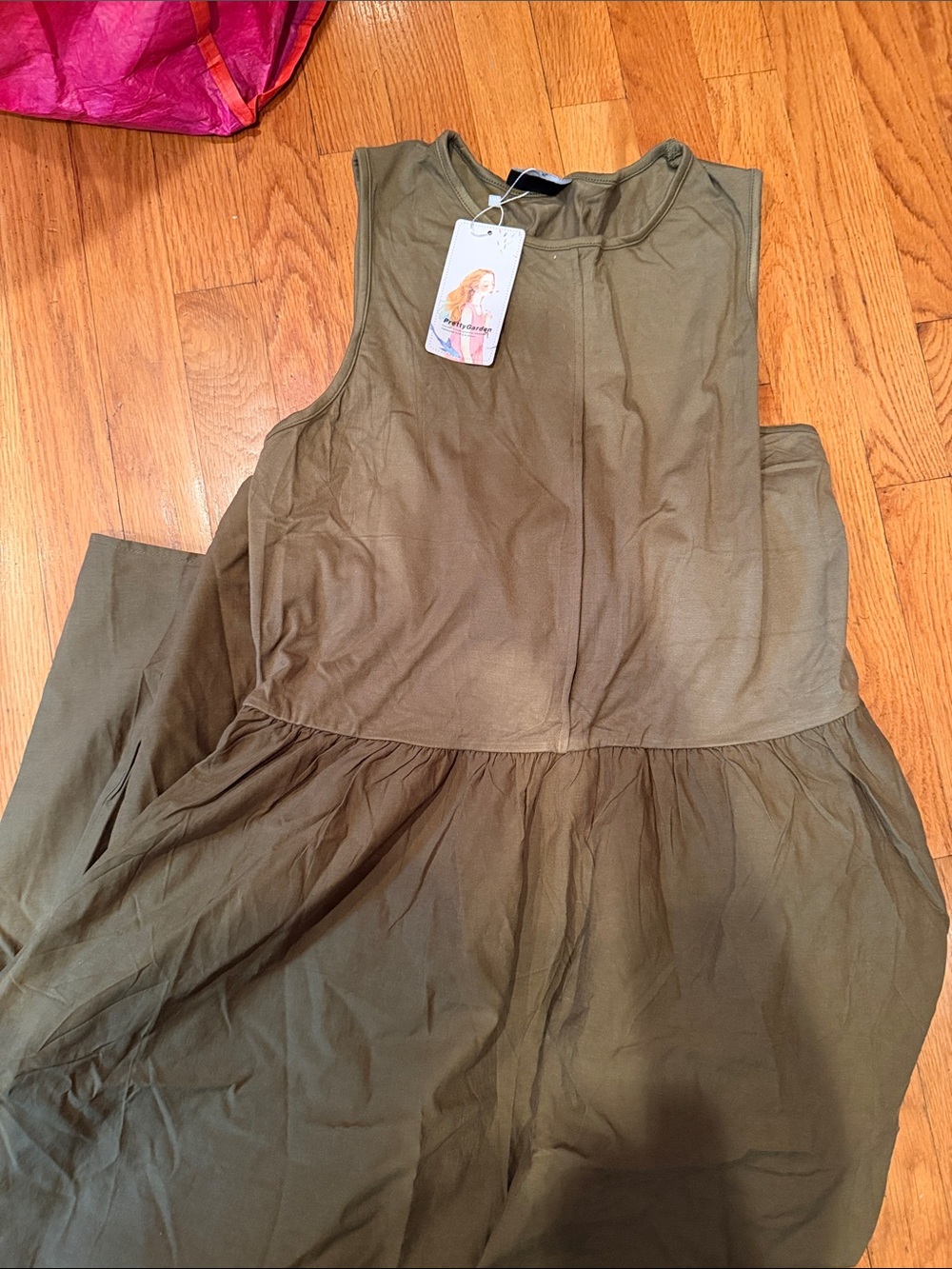 Sleeveless Olive Green Maxi Dress with Gathered Waist